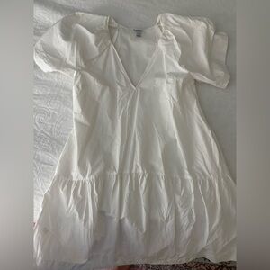 White V-Neck Tiered Dress